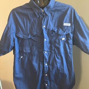 Columbia PFG Bonehead Fishing Shirt Men’s Large Blue Short Sleeve Vented